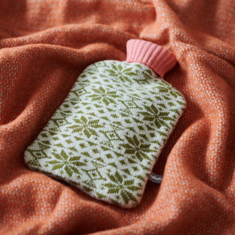 Lambswool Hot Water Bottle Cover - Green Fair Isle