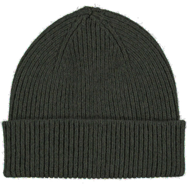 Dark Green Ribbed Lambswool Unisex Beanie