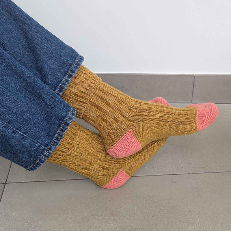 Women's Mustard & Coral Recycled Silk Blend Chunky Socks