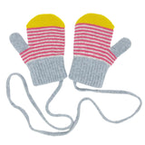 Kids' Bright Pink Stripe Lambswool Mittens on a String