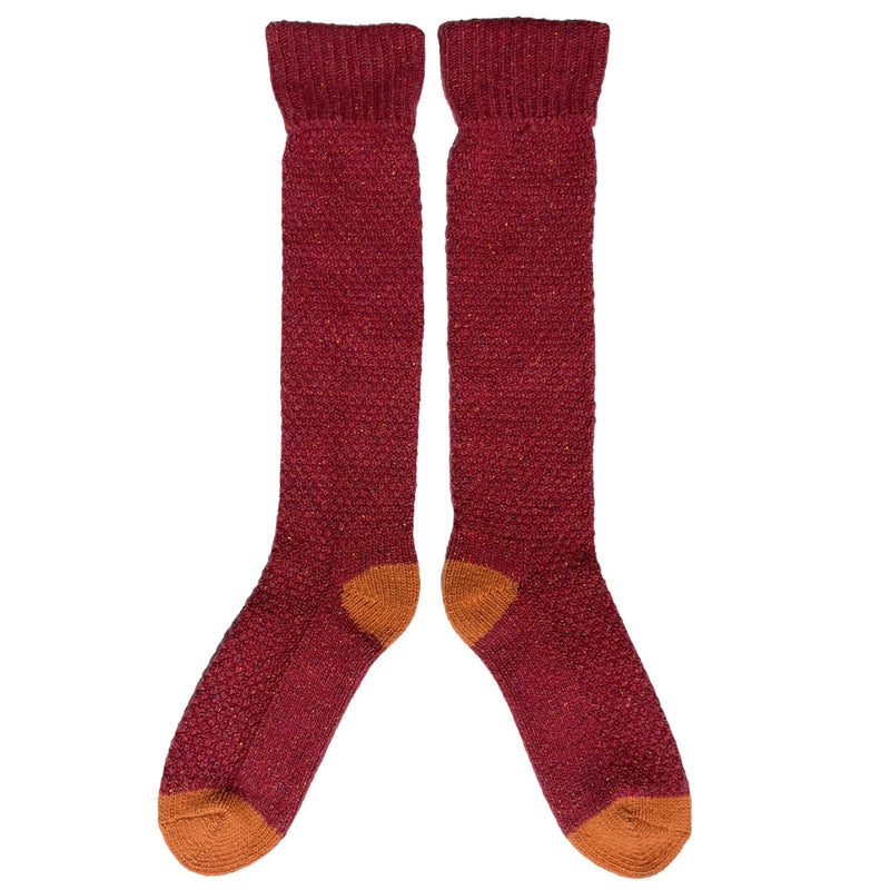 Unisex Red & Rust Recycled Silk Blend Knee Socks