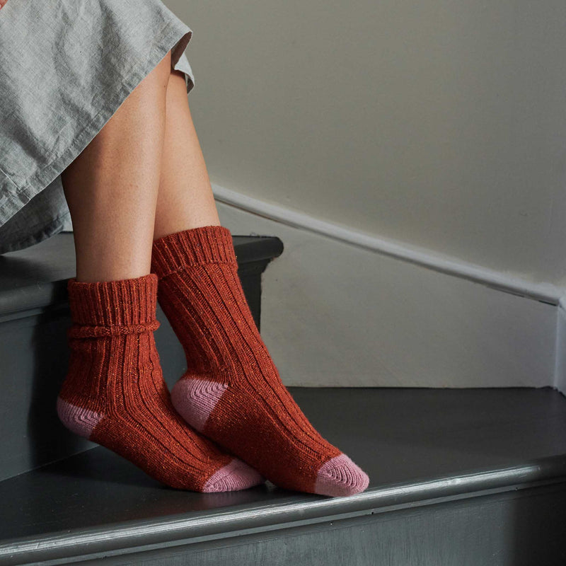 Unisex Rust & Pink Recycled Silk Blend Chunky Socks