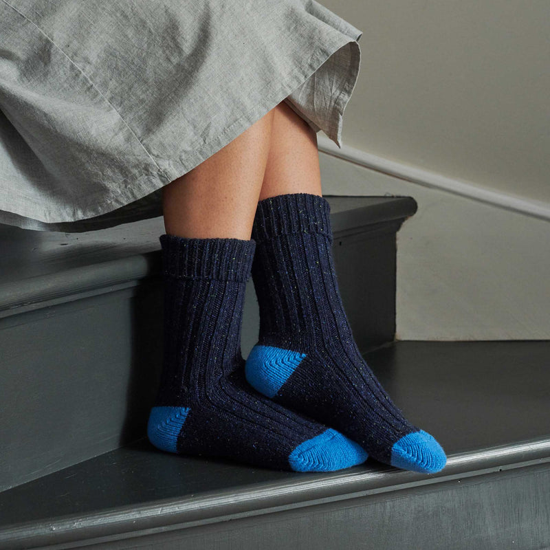 Unisex Navy & Blue Recycled Silk Blend Chunky Socks