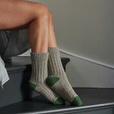 Unisex Grey & Green Recycled Silk Blend Chunky Socks