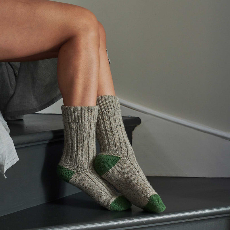 Unisex Grey & Green Recycled Silk Blend Chunky Socks