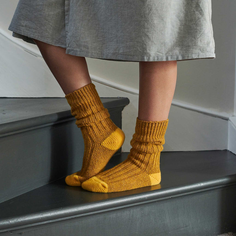 Unisex Mustard & Yellow Recycled Silk Blend Chunky Socks