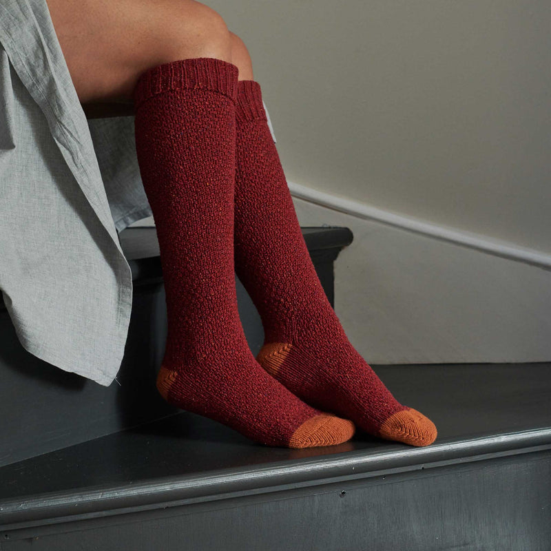 Unisex Red & Rust Recycled Silk Blend Knee Socks